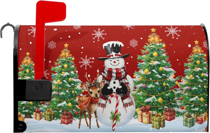 Anyako Christmas Snowman and Green Tree Mailbox Cover Snowflakes Red Mailbox Covers Magnetic Standard Size 21" X 18" Winter Xmas Mailbox Wrap Post Letter Box Cover Decor for Home Outdoor Yard Garden - Image 3